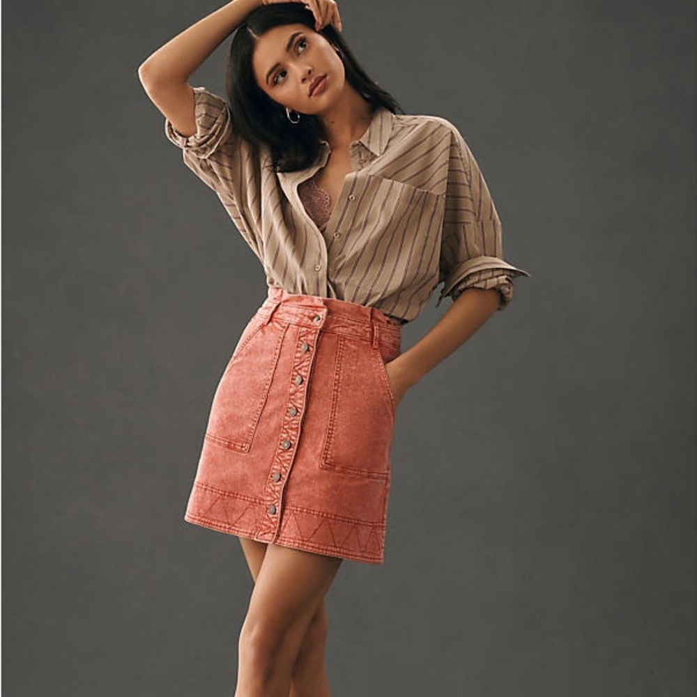 Anthropologie Pilcro Washed Red Button-Front Mini Skirt